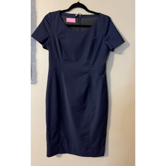 Brook Taverner Dress Stretch 10 EU 8 US Wool Short Sleeve Navy Blue NEW NWOT - Picture 6 of 10